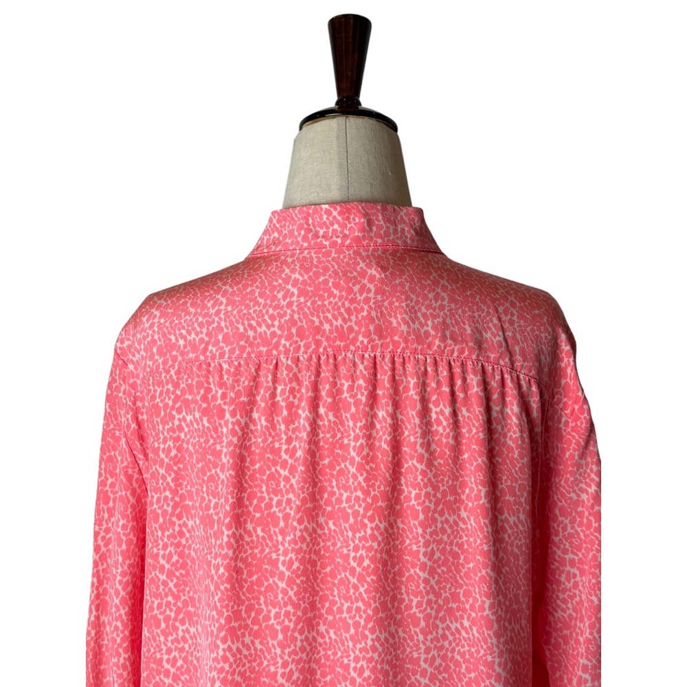 Britt Ryan Silk Tunic Blouse Women Large Pink Leopard Print Roll Tab Old Money - Picture 7 of 12